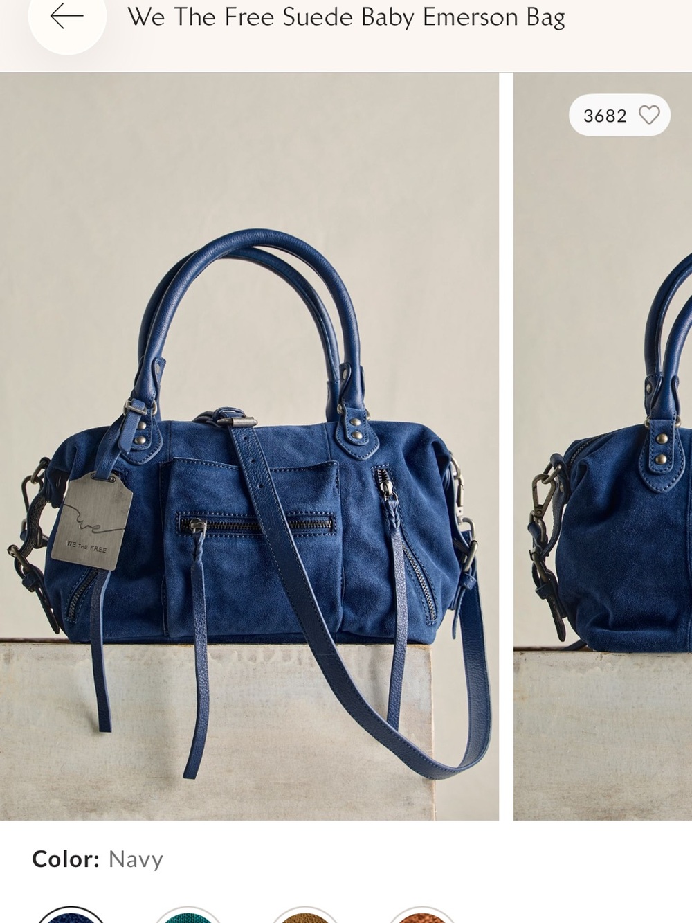 We The Free Navy Suede Baby Emerson bag NWT